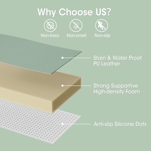 Comehealthy Baby Play Mat for Floor, 50x50 Vegan Leather Playpen Mat, Thickened Foam Cushioned Mat for Infants and Toddlers, Waterproof, Non-Slip & Stylish Playmat for Babies, Easy to Clean, Green