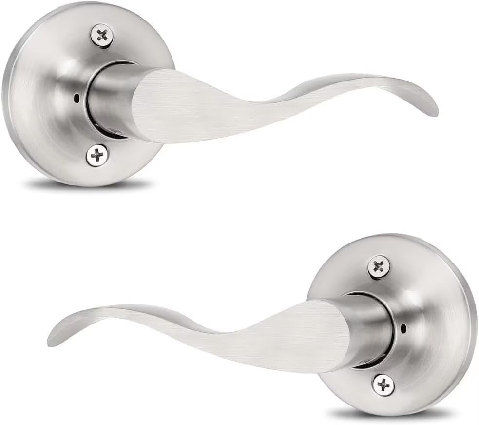 Image of Mengico 4 Set Door Handles Interior,Satin Nickel Door Lever Lock, Interior Dummy Door Handles (Right & Left)