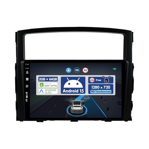 BXLIYER 9 Pouce Autoradio pour Mitsubishi Pajero 4 V80 V90 (2006-2014) GPS Radio - sans Fil Carplay Android Auto - Android 15 - Caméra arrière - 2 Din - Dab...