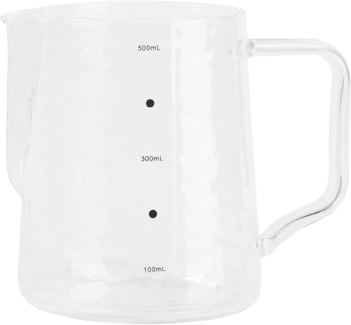 jojofuny Jarra de espuma de leche de café, tazas medidoras de vidrio, taza de vidrio mezcladora con asa, 16.9 fl oz para medida de vapor de café