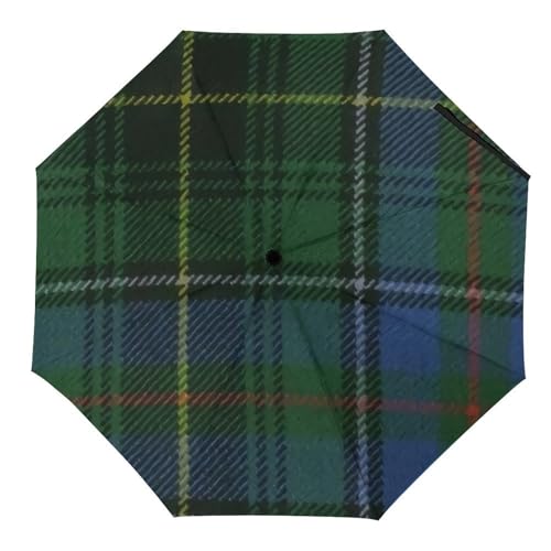 HLBSDM Paraguas de tres pliegues, tamaño grande, con protección solar y contra la lluvia, estampado escocés antiguo Black Watch y estampado del antiguo clan Cameron.
