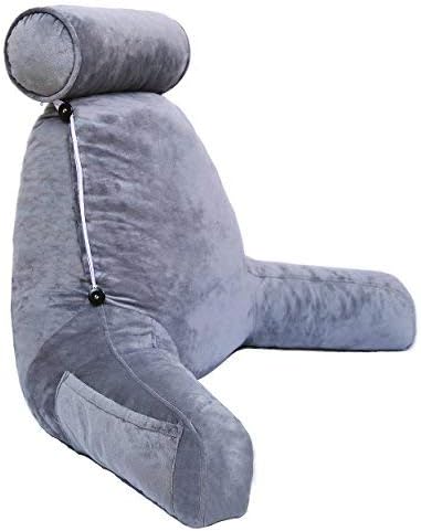Large Backrest Reading and TV Pillow, Great As Backrest for Books or Gaming, Advanced Memory Foam Blend Fill,Pregnant Women Cushions Lumbar Pad Detachable Neck Pillow,Removable Cleaning Grey Coat
