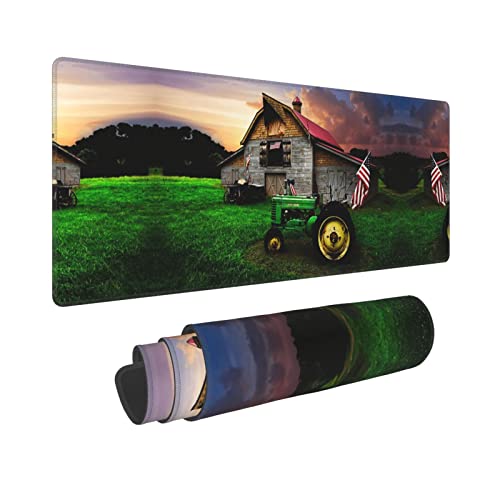 Tapis de souris imperméable XXL avec bords cousus et motif vieux tracteur rétro