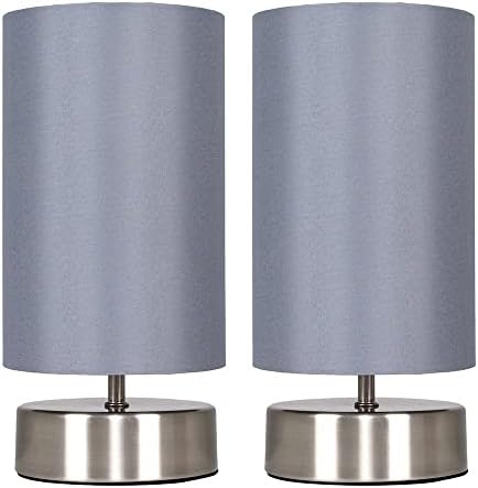 MiniSun | Modern Brushed Chrome Touch Table Lamps with Grey Light Shades | Table Lamps, Home Décor & Improvement Essential | Set of 2