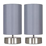 MiniSun | Modern Brushed Chrome Touch Table Lamps with Grey Light Shades | Table Lamps, Home Décor & Improvement Essential | Set of 2