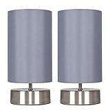 MiniSun | Modern Brushed Chrome Touch Table Lamps with Grey Light Shades | Table Lamps, Home Décor & Improvement Essential | Set of 2