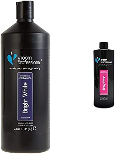 GROOM PROFESSIONAL Bright White Dog Shampoo, Excellence in Animal Grooming, Brightens White Coats, Perfect for White-Coated Dog Breeds, Made in UK, 4 Litre