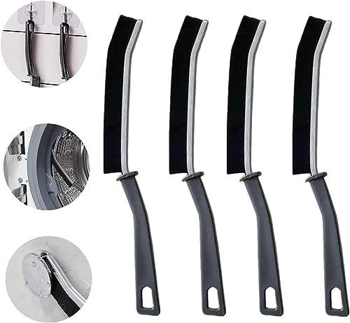 JWCE. Hard-Bristled Crevice Cleaning Brush, Grout Cleaner, Black Nylon Bristles, Plastic Handle, 4 Pack