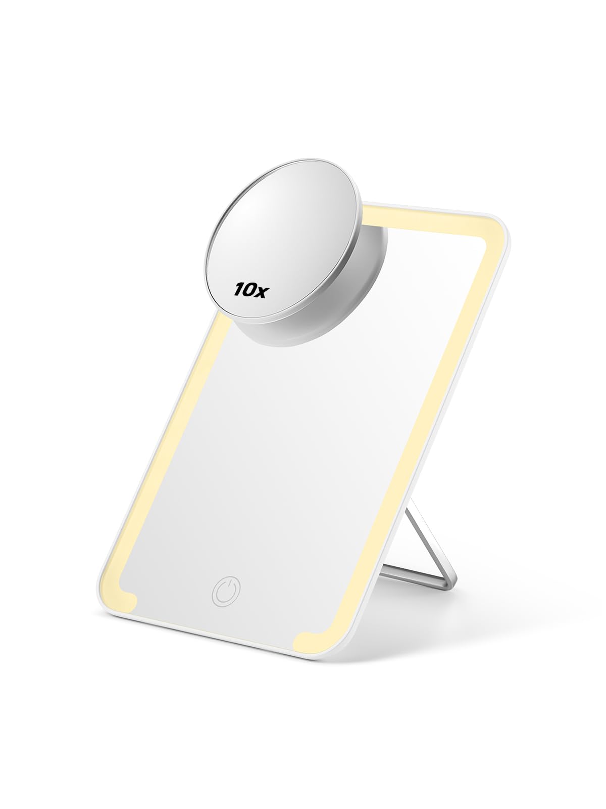OMIRO Lighted Makeup Mirror with 10X Magnifying Mirror, 8 x 5 inches Desk Mirror with Adjustable Stand and 3 Lighting Modes for Shaving and Travelling, White