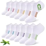 Ankle Socks for Women, 6/12 Pairs Bamboo Viscose Breathable Cushioned Moisture Wicking Athletic Running Casual Low Cut Socks, 6 Multicolored White 8-11