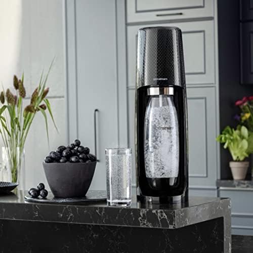 SodaStream Spirit One Touch Electric Sparkling Water Maker Machine includes a 1 Litre Reusable BPA Free Water Bottle for Carbonating and 60 L CO2 Gas Cylinder - Black