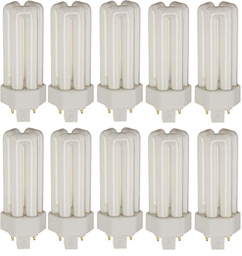 Laborate Lighting Fluorescent Light Bulb Set - 26 Watt, 4 Pin Triple Tube Compact Fluorescent Lamps For Ceiling, Office, Kitchen & Bathroom - T4 Shape Cfl Replacement Bulbs - 2700K Color Temp, 10 Pack #TOP23