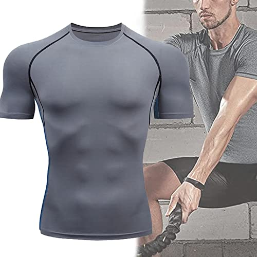 Homens Cool Dry Manga Curta, Camisas de Compressão Camisetas Esportivas Tops Camisa de Treino Atléti