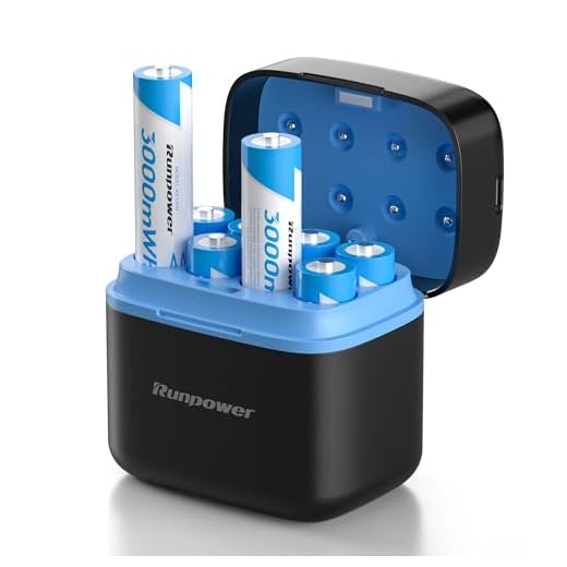 Runpower Rechargeable AA Battery, adapte to Blink Outdoor Camera, Come with Fast Charger & 8 Packs Rechargeable AA Li-ion Batteries, 1.5V 3000mWh, 2000+ Cycles (Charger + 8 Pack)