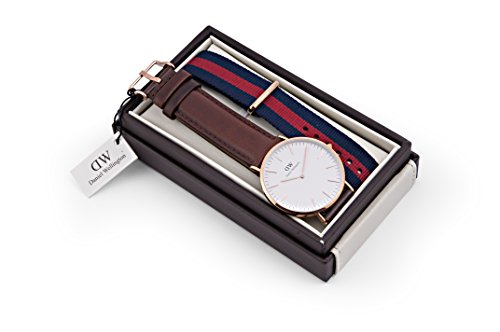 Daniel Wellington - Reloj de pulsera Hombre esfera beige y correa marron de piel 0106DW-0301SET