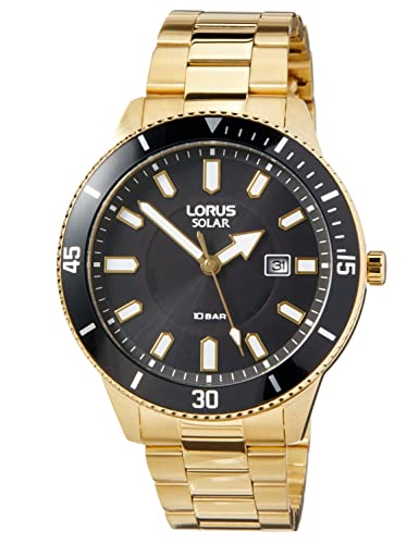 Lorus Herren-Uhr Solar aus Edelstahl mit Goldauflage und Metallband RX308AX9