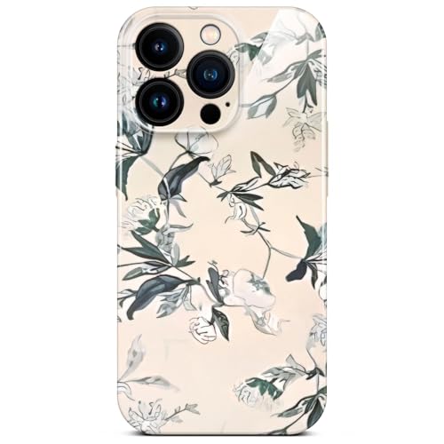 Coque iPhone 16 Pro ultra fine aspect floral imprimé haut de gamme couleur crème et beige