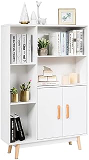 Multigot Wooden Storage Bookcase, Freestanding Bookshelf Sideboard with 5 Shelves and 2 Doors, Home Office Display Organiser Shelf