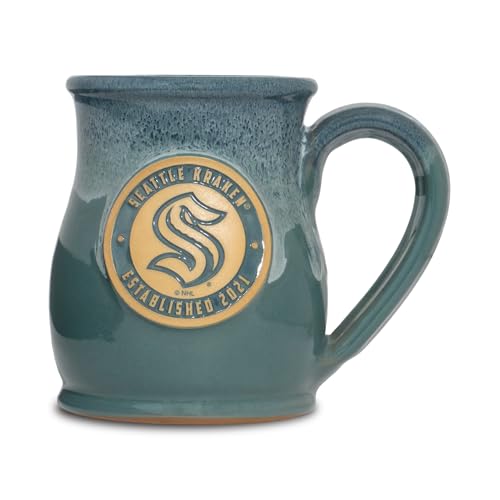 Greater Distance NHL Hockey Seattle Kraken 14oz Two-Tone Tall Belly Mug, Handmade Large Ceramic Coffee Mug With Team Logo for True Fans, Premium Deneen Pottery Made in USA