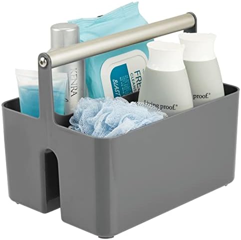 mDesign Under Sink Storage  Plastic and Metal Bathroom Caddy  Portable Cosmetics Storage Organiser  Charcoal Grey/Matte Satin