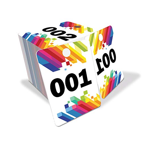 MIFFLIN Live Sale Plastic Number Tags, Reusable Normal and Reverse Mirror Image Hanger Cards, Colorful and Eye Catching PVC Hanger Cards (White, 001-100)