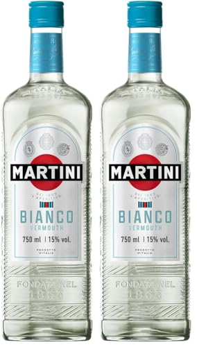 MARTINI Bianco White Vermouth Aperitivo, 15% ABV, 75cl / 750ml, Vermut italiano con infusión de hierbas aromáticas y flores (Paquete de 2)