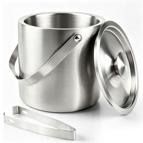 Weyyane Stainless Steel Ice Bucket,3L Insulated Ice Bucket With Lid & Tongs