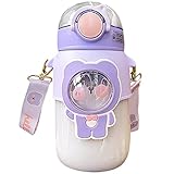 PRIMUZ Wasserflasche für Schulsport, 800 ml, mit Strohhalm und Gurt, Sport-Trinkflasche mit großer Kapazität, wiederverwendbar, auslaufsicher