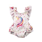 Baby Girl Unicorn Romper, Rainbow Cartoon Unicorn Love Heart Pattern Ruffles Backless Onesies Prince