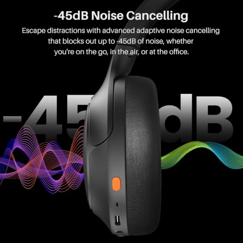Image of TOZO HT3 Hybrid Noise Cancelling Headphones, 90H Battery Life Wireless Over Ear Bluetooth 6.0 Foldable Headset, AI Voice Assistant with 5 Mics, Connect 2 Devices and Hi-Res Sound, 32 EQ Audio Presets