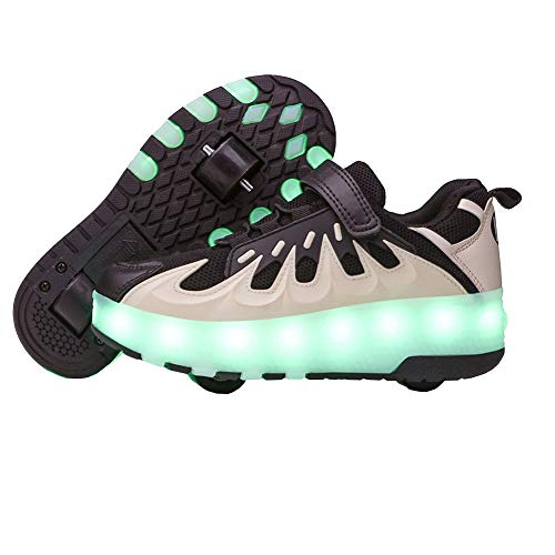 Kids USB Charging Led Light Up Shoes Breathable Mesh Double Wheels Roller Skate Shoes Sneakers for Boys Girls