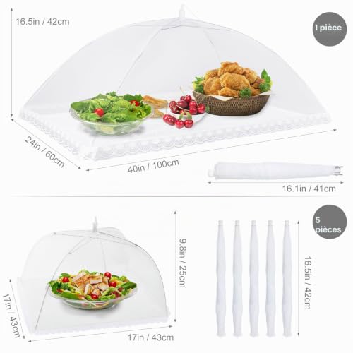 Homealexa 6PCS Cloches Alimentaire Pliables, Protection Contre Les Mouches, pour Aliments, Fruits, Pique-Nique, Barbecue, Blanc, 1 Taille XL + 5 Standard – vue 3
