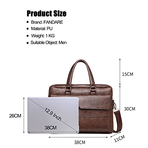 Men Briefcase Messenger Bag PU Leather Tote Handbag fit 12.9 inch Laptop Shoulder Pack for Work Professional Satchel Business Office Travel Crossbody Bags Dark Brown3