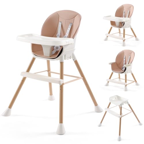 Image of 6-in-1 Convertible High Chair for Babies and Toddlers, Baby Feeding Chair with Adjustable Legs & Double Dishwasher Safe Tray, Infants Eating Chair with Footrest&Safety Harness for Boys Girls, Pink