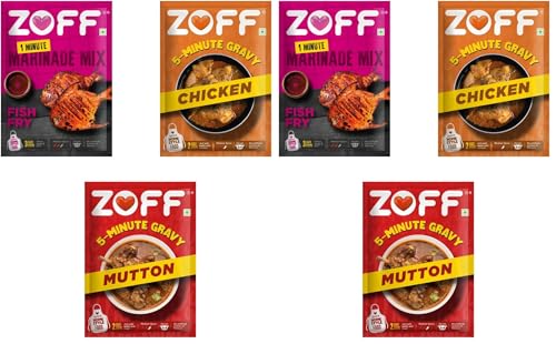 Image of ZOFF Non-Veg Curry & Marinade Mini Pack - Fish Fry Masala, Chicken & Mutton Gravy Mix - Homestyle, Preservative-Free, Ready-to-Cook - 205g (Pack of 2)