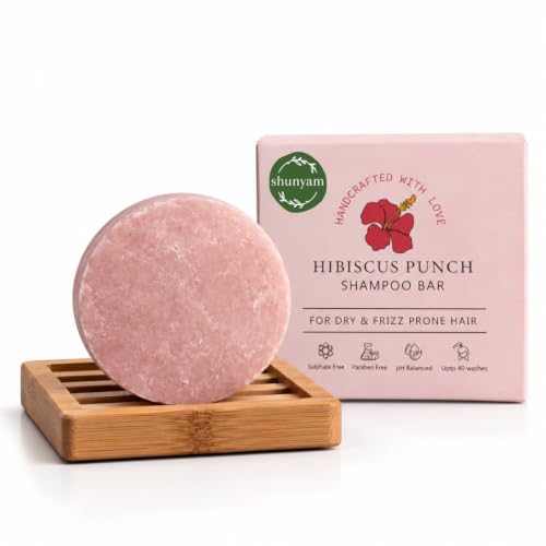 Shunyam All-Natural Shampoo Bar for Dry and Frizzy Hair - Sulphate Free, Natural, Eco-Friendly, Sustainable, Plastic Free - Hibiscus Punch, 70 gm