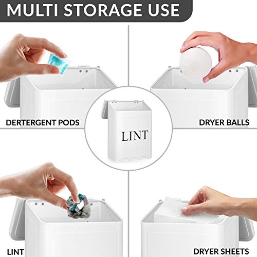 Calindiana Modern Farmhouse Metal Magnetic Lint Bin for Laundry Room Decor and Accessories with Lid and Laundry Room Organization and Storage Wall Mount Space Saving Washer and Dryer Trash Can, White - Image 5
