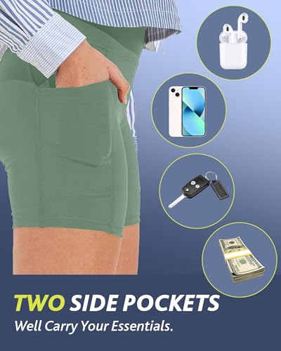 CAMPSNAIL Biker Shorts Women with Pockets - 3"/5"/8" High Waisted Workout Spandex Tummy Control Gym Running Yoga Shorts