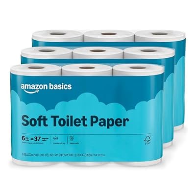 Amazon Basics 2-Ply Soft Toilet Paper, 18 Rolls | 3 Packs of 6 | 111 Regular Roll Equivalent