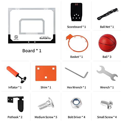 Aokesi Indoor Basketball Hoop For Room With Electronic Scoreboard - 17" X 12.5" Mini Basketball Hoop Over The Door Basketball Toys Gift For 5 6 7 8 9 10 11 12 Year Old Boys, Men And Adults #TOP2
