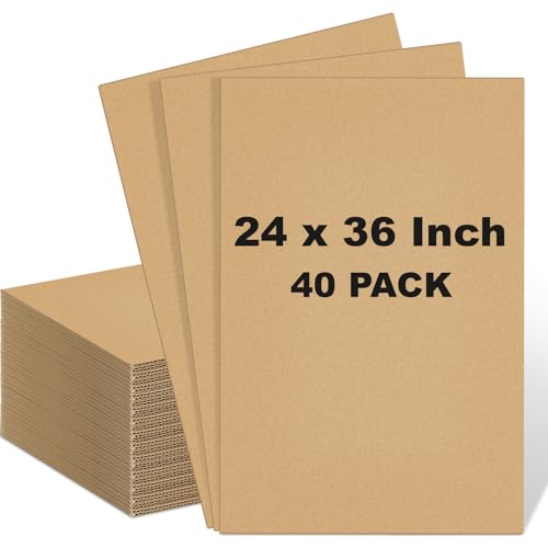 Image of Henoyso 40 Pack 24 x 36 Inch Corrugated Cardboard Sheets Flat Cardboard Sheets Packaging Inserts Flat Square Inserts Squares Separators for Shipping Packing Mailing Crafts(Brown)