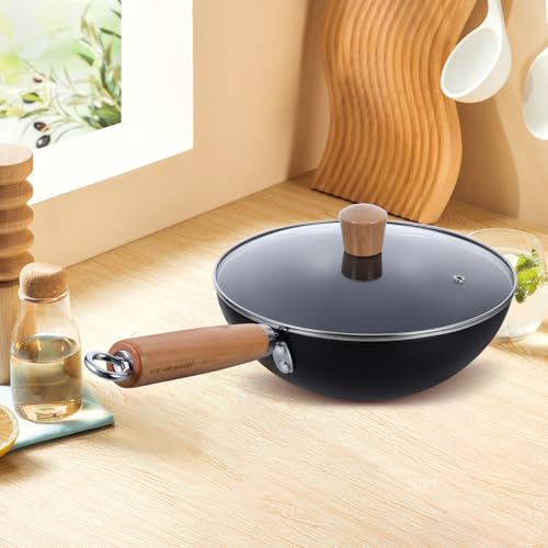 Wok de hierro con tapa y diseño profundo para cocina versátil miniatura 6