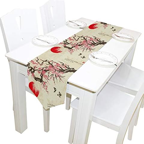 WOOR Double-Sided Spring Sakura Cherry Blossom with Butterflies Table Runner 13 x 70 Inches Long,Table Cloth Runner for Wedding Party Holiday Kitchen Dining Home Everyday Decor Cover