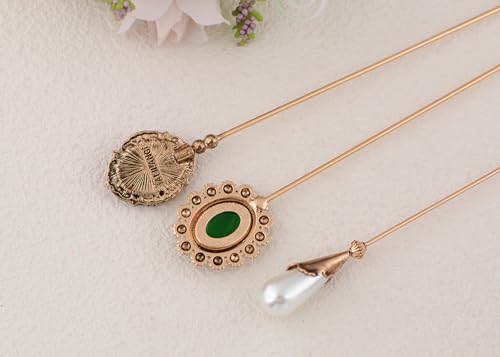 Image of Alilang Classic Vintage 3Pcs Hat Brooch Pin Set with Rhinestone and Pearl Accents for Scarves and Hats Lapel Pin Accessories
