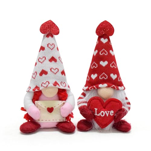 Vytina 2 Pcs Valentines Day Gnomes Plush Gifts Cute Vlanetine's Day Decorative Gnome Mr and Mrs Swedish Tomte Doll Valentine Dwarf Elf Gonk Ornaments for Tiered Tray Tabletop