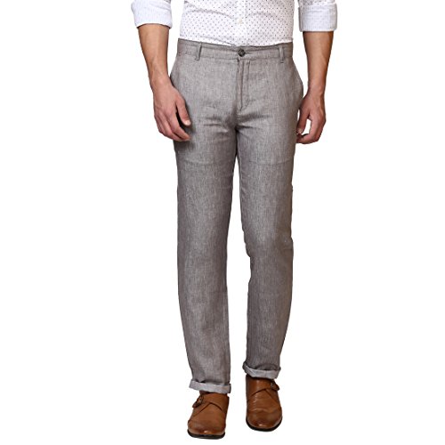 Image of Parx Linen Checkered Grey Slim Fit Trouser for Men
