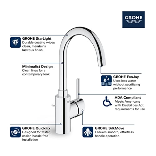 GROHE 32138002 Concetto Single-Handle Bathroom Faucet, Starlight Chrome thumbnail 3