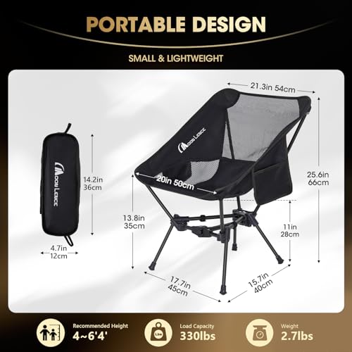 MOON LENCE Portable Camping Chair - Lightweight, Compact, and Foldable Hiking Chair with Anti-Sinking Feet for Beach (330 lbs Capacity, Black) - Image 2