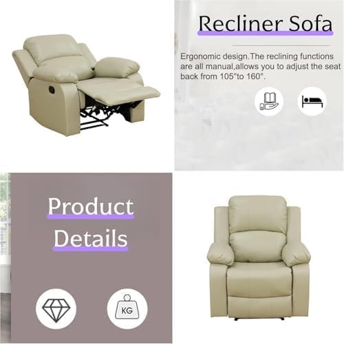 Image of Manual Lazy Boy Recliner Chair, Single Leather Reclining Chair with Home Theater Seating, Oversized Recliner Sofa Breathable Living Room Chairs for Adults Reading Gaming, Khaki