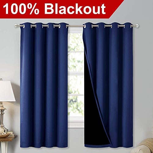 Nicetown 100% Blackout Curtain Panels, Thermal Insulated Black Liner Curtains For Nursery Room, Noise Reducing And Heat Blocking Drapes For Windows (Dark Blue, Set Of 2, 52-Inch Wide By 63-Inch Long) #TOP1
